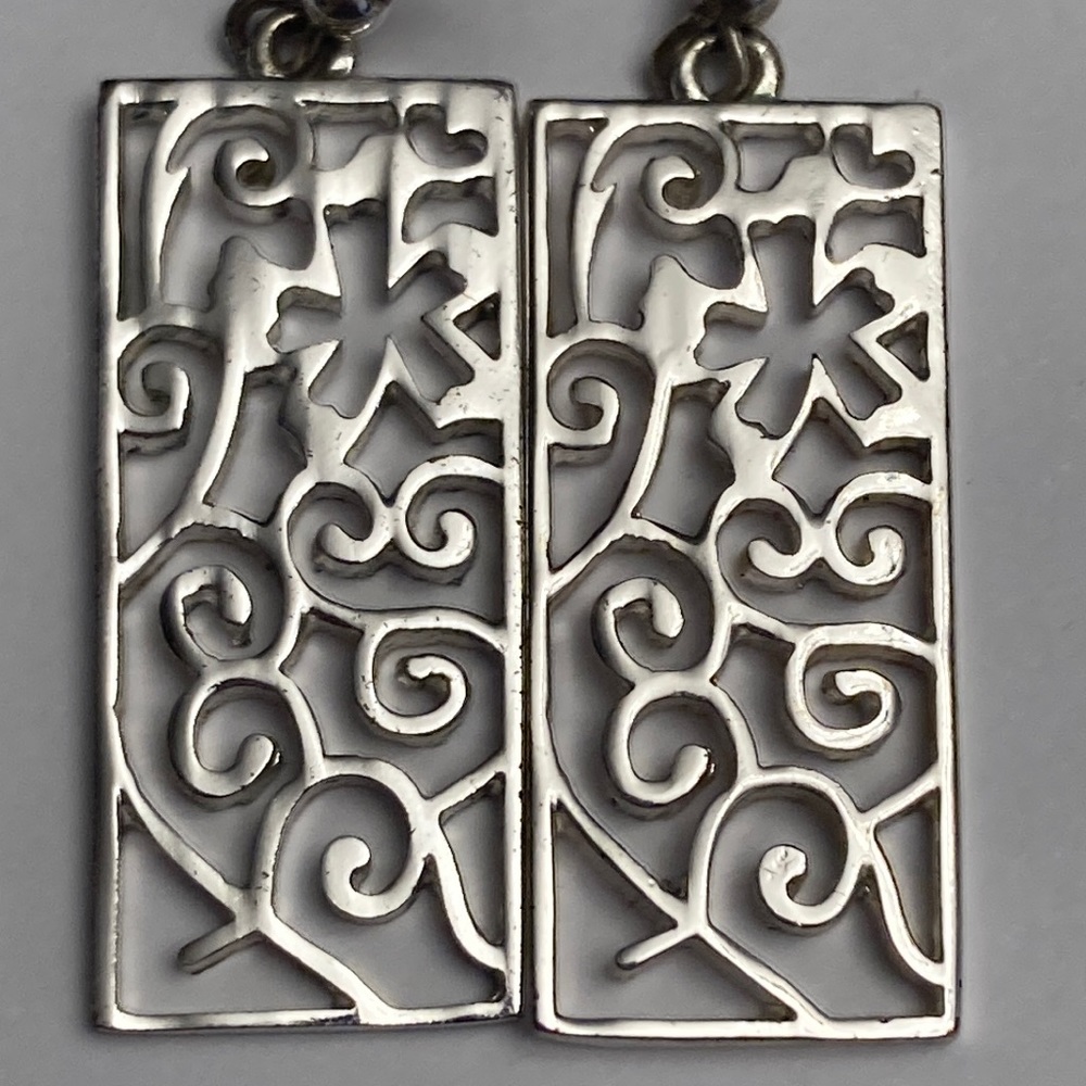 Silver Tone Metal Open Work Rectangle Earrings